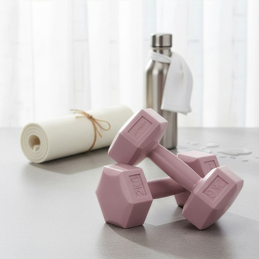 Ciężarki 2x2kg hexagonalne do ćwiczeń fitness hantle zestaw 2 szt. różowe