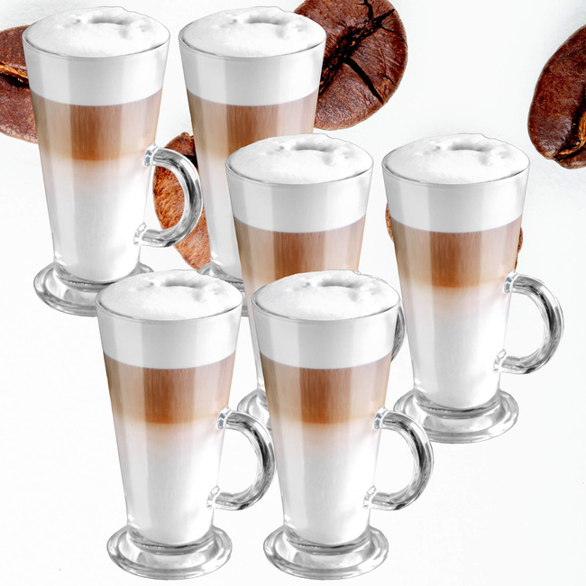 Szklanki do kawy latte, deserów z uchem 280 ml komplet 6 szt.