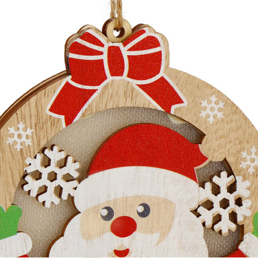 Zawieszka choinkowa mikołaj świecąca ozdoba świąteczna drewniana na baterię