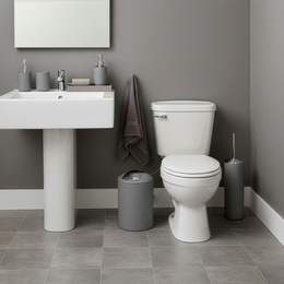 Zestaw łazienkowy 6w1 akcesoria do wc łazienki loft szczotka kubki kosz dozownik szary