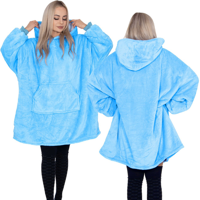 Kocobluza damska męska oversize koc bluza 2w1 z kapturem XXL ciepła morski niebieski