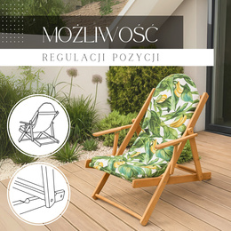 Leżak ogrodowy, drewniany Borneo 3-stopniowa regulacja i poduszka, balkonowy