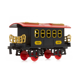 Pociąg z wagonami dla dzieci z mgiełką i dźwiękami, lokomotywa parowa z torami na baterie