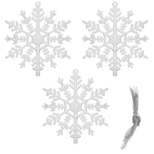 Zawieszka na choinkę śnieżynki 3 szt. ozdoba świąteczna 12 cm biały brokat