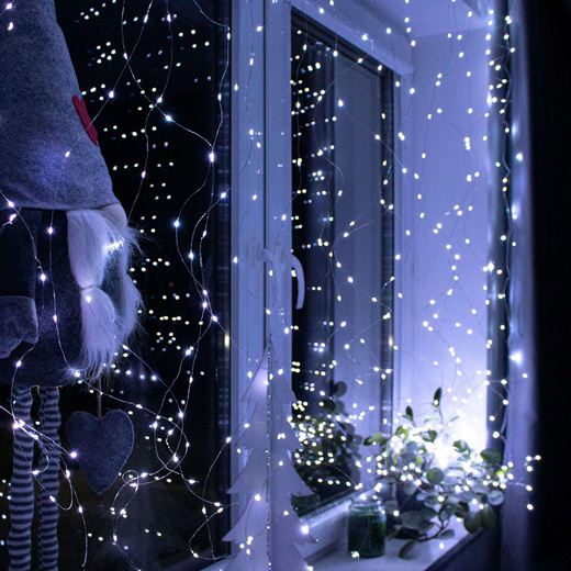 Kurtyna świetlna biały zimny 200 Led lampki wewnętrzne z programatorem USB