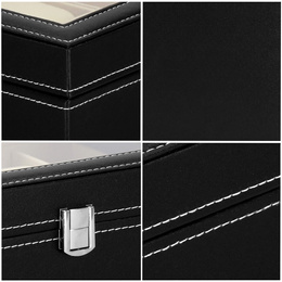 Szkatułka na zegarki 25x20x8 cm czarno-kremowy, ekoskóra organizer z 10 przegródkami