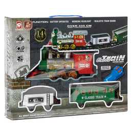 Lokomotywa z wagonami, pociąg parowy, sterowany, na baterie, tory