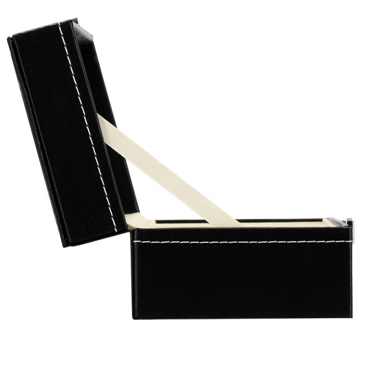 Szkatułka na zegarki 30x11x8 cm czarno-kremowy, ekoskóra organizer z przegródkami i okienkiem