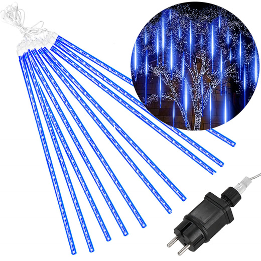 Lampki choinkowe 480 Led sople 10 szt. padający śnieg meteory zewnętrzne niebieskie