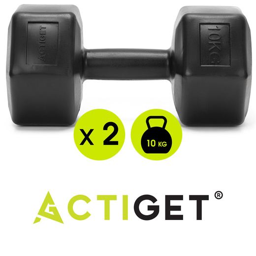 Ciężarki 2x10 kg hexagonalne do ćwiczeń fitness hantle zestaw 2 szt. czarne