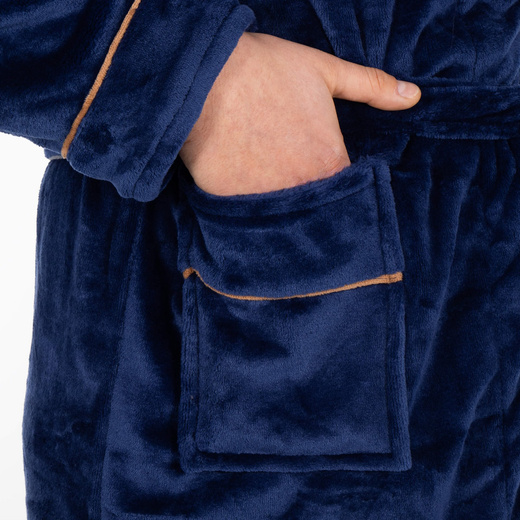 Szlafrok męski z polaru rozm. L/XL z paskiem granatowy