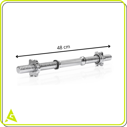 Gryf krótki 48 cm do hantli z zaciskami śr. 28 mm gwintowany, stal chromowana