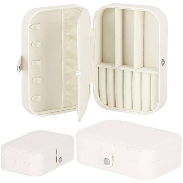 Szkatułka na biżuterię ekoskóra 16x11x5 cm kremowy z brokatem organizer z przegródkami