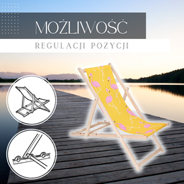 Leżak ogrodowy, drewniany z 3-stopniową regulacją, plażowy, balkonowy, żółto-różowy
