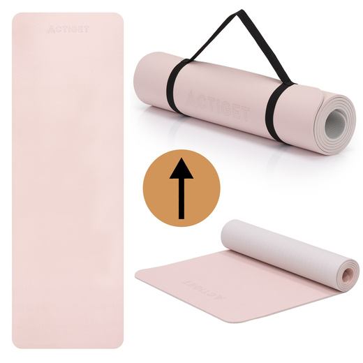 Mata do jogi, ćwiczeń fitness 183x61 cm antypoślizgowa, materac do stretchingu, jasny róż