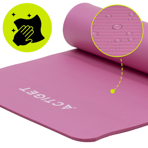 Mata do ćwiczeń 183x61 cm antypoślizgowa NBR do jogi, stretchingu z uchwytem różowa