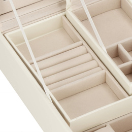 Szkatułka na biżuterię ekoskóra 25x25x8,5 cm kremowy organizer z przegródkami