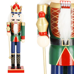 Dziadek do orzechów 38 cm z berłem, drewniany żołnierzyk niebiesko-zielony, figurka świąteczna
