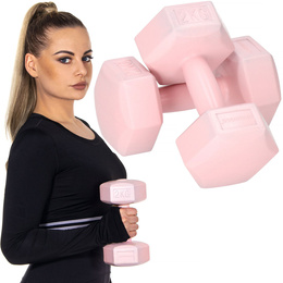 Ciężarki 2kg hexagonalne do ćwiczeń fitness hantle zestaw 2 szt. różowe