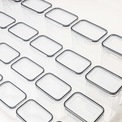 Pojemniki kuchenne do przechowywania żywności z pokrywką zestaw 24 szt. z naklejkami, przeźroczyste