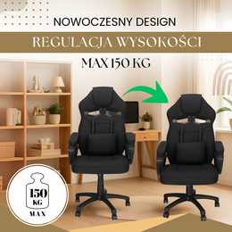 Fotel gamingowy, biurowy z regulacją wysokości, krzesło obrotowe dla gracza, czarny