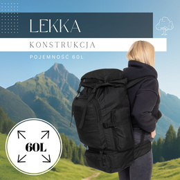 Plecak sportowy, turystyczny 60 L czarny 