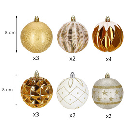 Bombki choinkowe 16 szt. ozdoby świąteczne zestaw 8cm biały, złoty