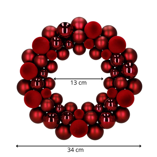 Wieniec świąteczny z bombek, wianek na drzwi 34 cm, stroik czerwony