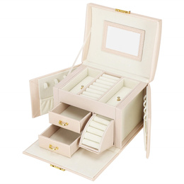 Szkatułka na biżuterię ekoskóra 17,5x12x13,5 cm jasny różowy organizer z przegródkami