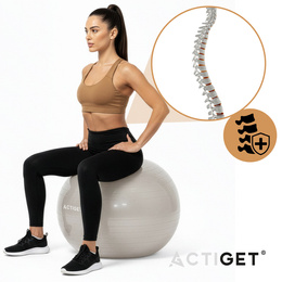 Piłka 65 cm do ćwiczeń pilates, rehabilitacyjnych, stretchingu z pompką, beżowa