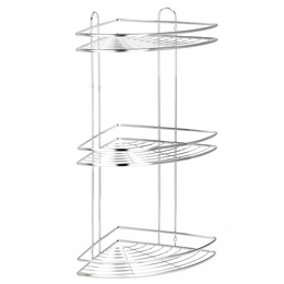 Półka łazienkowa narożna pod prysznic 3 poziomy, wisząca, srebrna