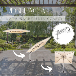 Parasol ogrodowy 500 cm z pokrowcem duży na wysięgniku na balkon, taras beżowy