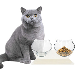 Podwójna miska dla psa i kota z podstawką antypoślizgowa przeźroczyste