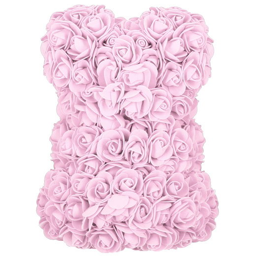 Miś z płatków róż 22 cm rose bear z kokardką i opakowaniem różowy