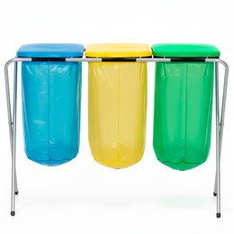 Stelaż na trzy worki do segregacji odpadów, stojak z pokrywami na śmieci