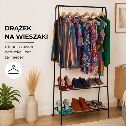 Wieszak stojący na ubrania z półką na buty 150x60x34 cm wolnostojący stojak do garderoby