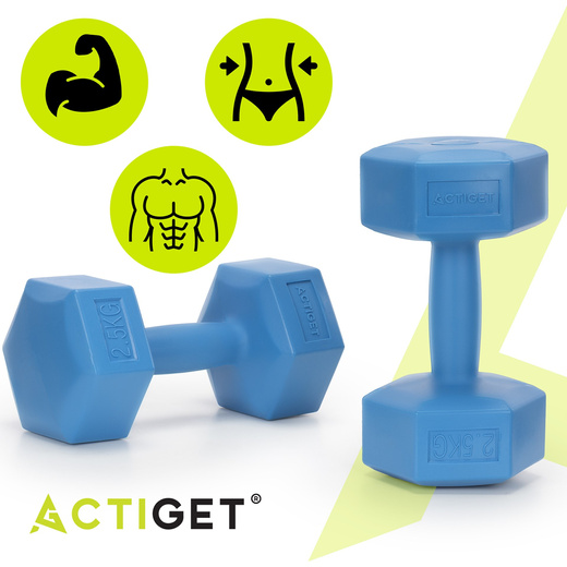Ciężarki 2x2,5kg hexagonalne do ćwiczeń fitness hantle zestaw 2 szt. niebieskie