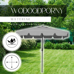 Parasol ogrodowy 240 cm duży składany z korbką na balkon, taras jasnoszary
