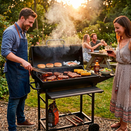Grill węglowy, ogrodowy z pokrywą, termometrem, duży ruszt grillowy
