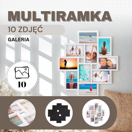 Ramka na zdjęcia 10 zdjęć multiramka 10x15 biała