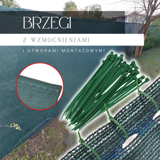 Siatka cieniująca 90% osłonowa 1x25m zielona 100 szt. opasek zaciskowych