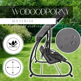 Huśtawka ogrodowa linda 4 osobowa 300 kg stalowa z regulowanym daszkiem szara