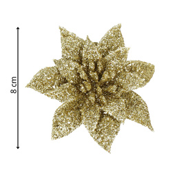 Gwiazda betlejemska 2 szt. sztuczny kwiat, poinsecja złota z brokatem, na klipsie