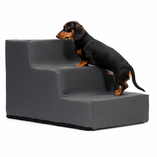 Schodki dla psa 30 cm podest, rampa 3 stopniowa, ciemnoszara