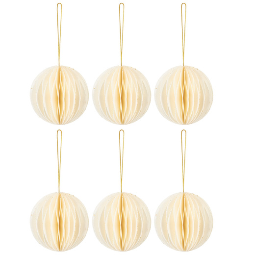 Papierowe bombki 6 szt. zawieszki choinkowe, ozdoby świąteczne 8 cm rozkładane, biały 