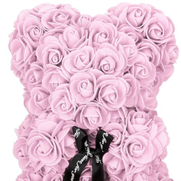 Miś z płatków róż 22 cm rose bear z kokardką i opakowaniem różowy