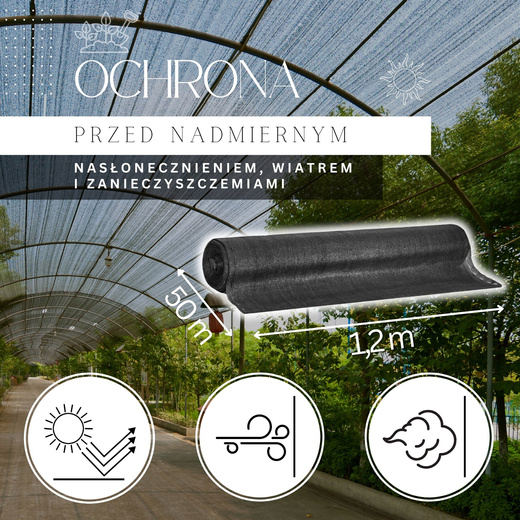 Siatka cieniująca 90% osłonowa 1,2x50m zielona 200 szt. opasek zaciskowych