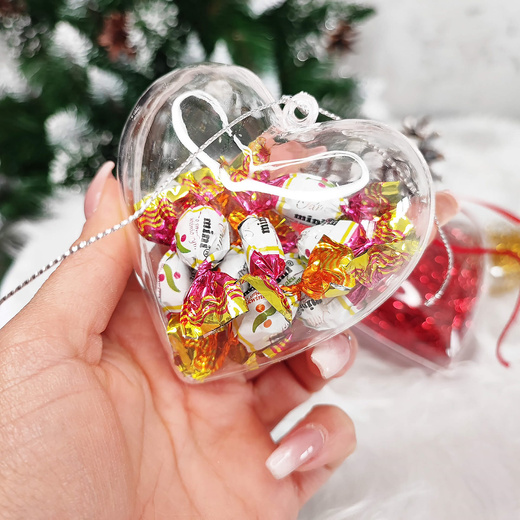 Bombki akrylowe 6cm serce plastikowe decoupage zestaw 8 szt.