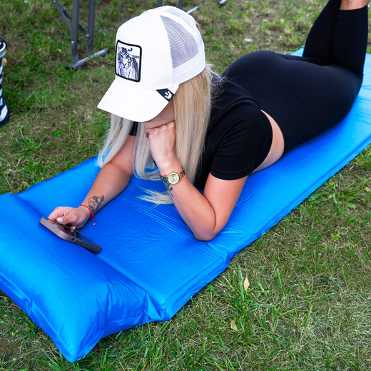 Mata samopompująca 186 cm z poduszką mata turystyczna biwakowa z pokrowcem niebieska