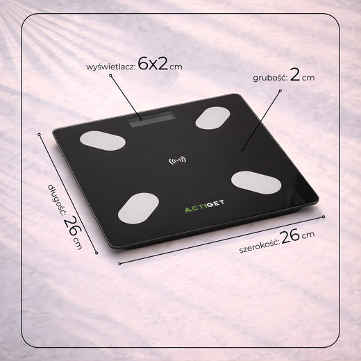 Waga łazienkowa, elektroniczna 180 kg szkło hartowane, LCD, z bluetooth, aplikacją czarna